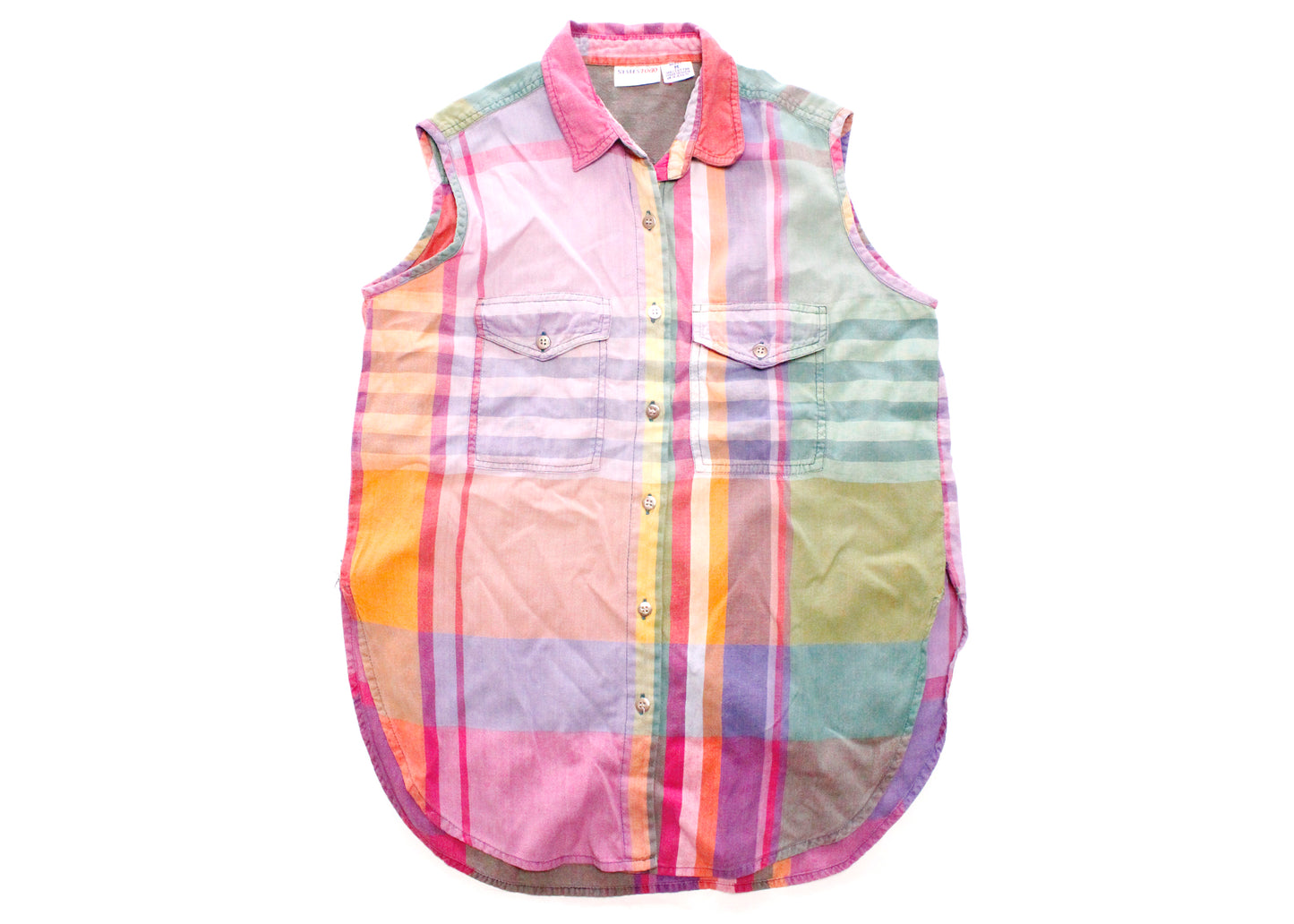 Vintage ‘90s Cotton Pastel Sleeveless Collared Button Up Shirt by Styles To Go