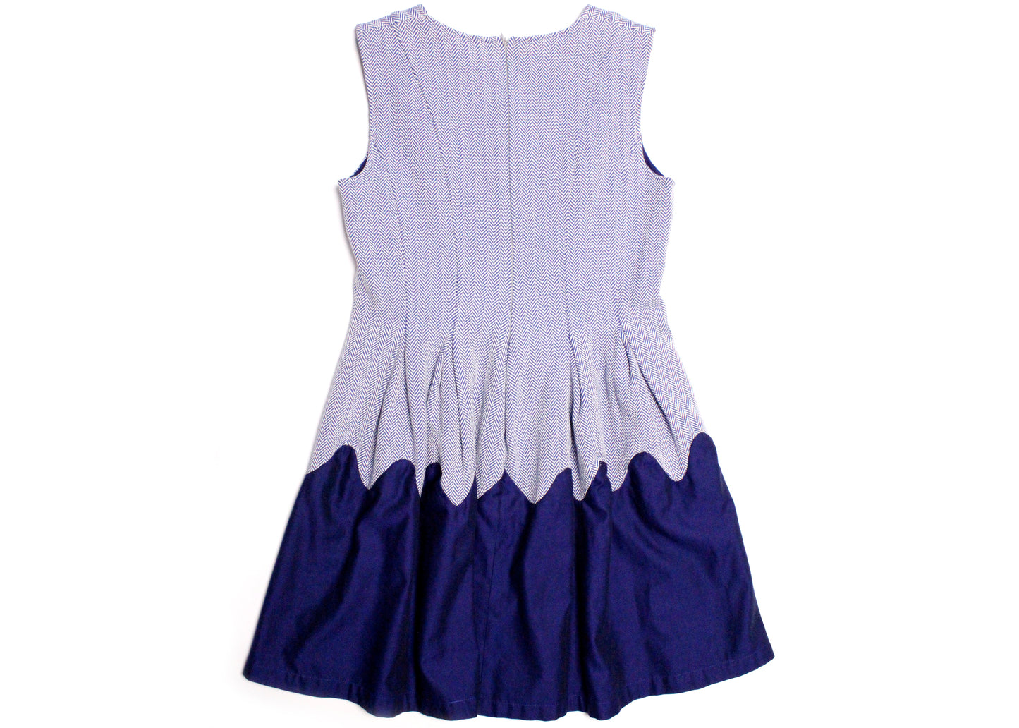 JMJB Blue Herringbone Pleated Sleeveless Jumper