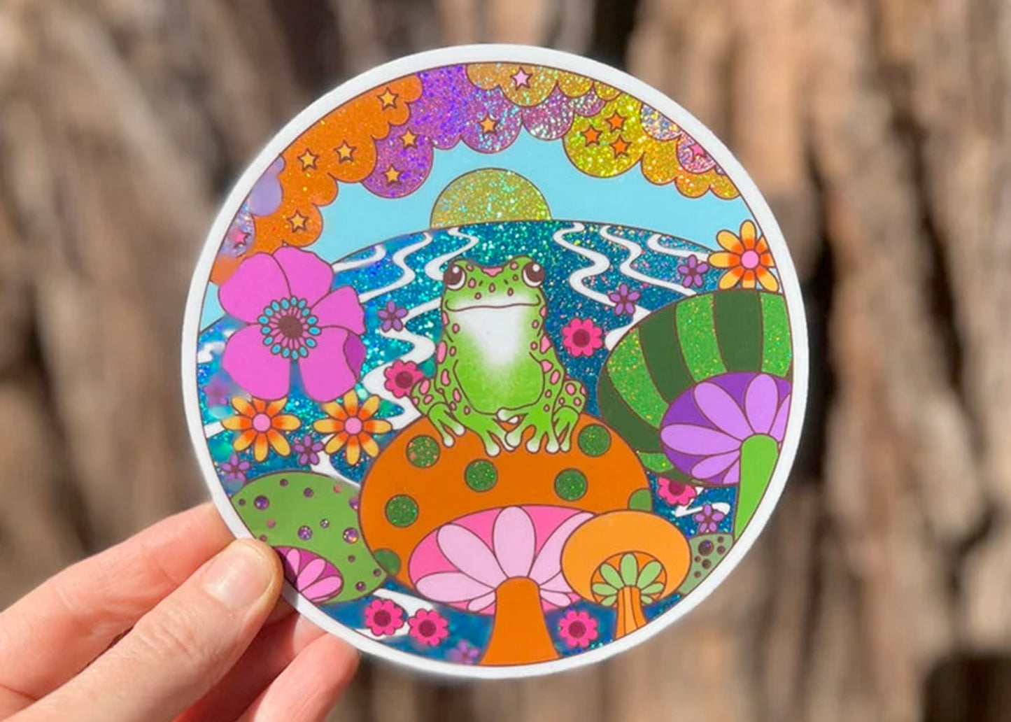 XL Happy Frog Glitter Sticker