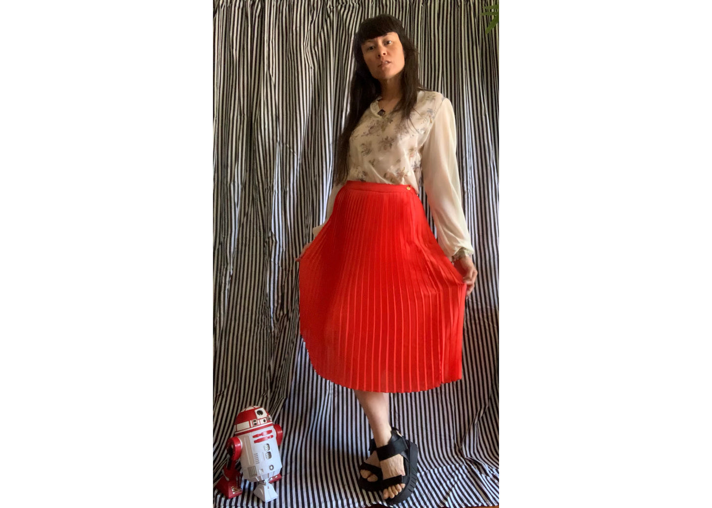 NAFNAF Long Red Pleated Skirt, Size 38