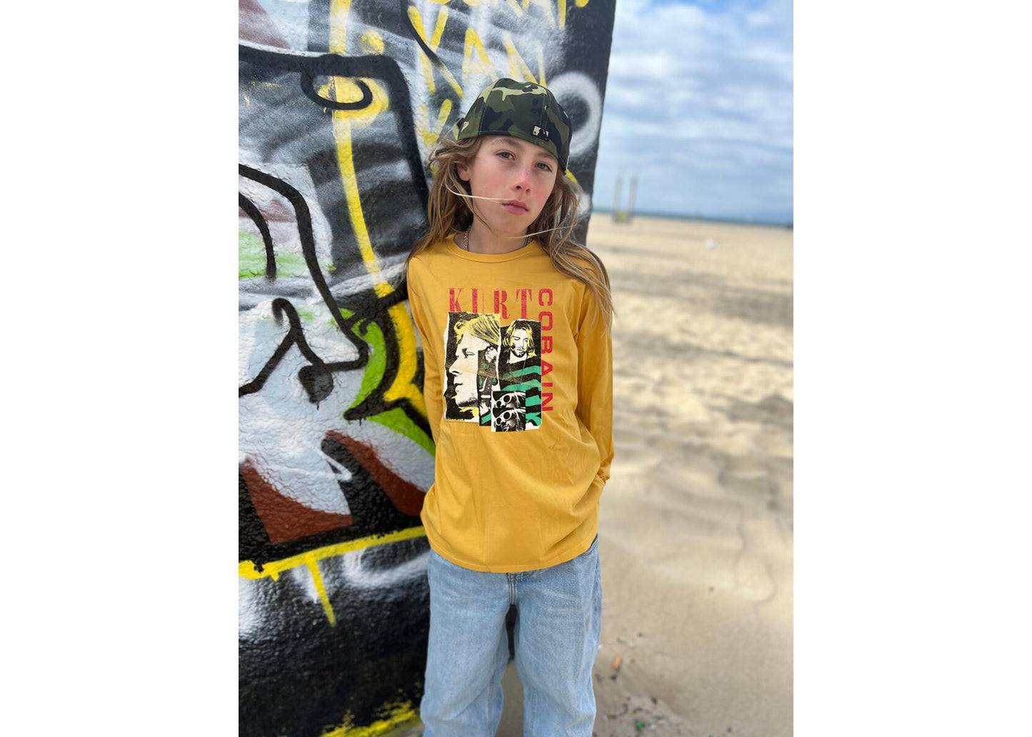 Kurt Cobain Collage Long Sleeve Kids Tee