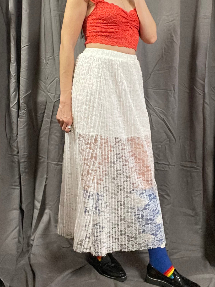 POL White Lace Pleated Skirt
