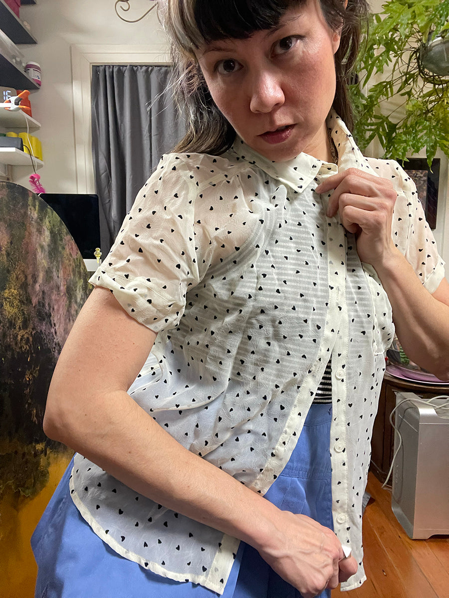 Forever21 Flocked Hearts Button Up Blouse