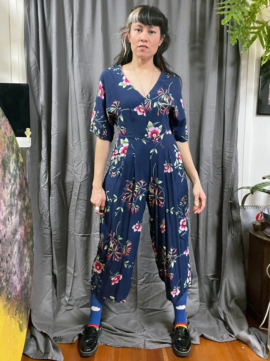 Gap Navy Blue Floral Jumpsuit