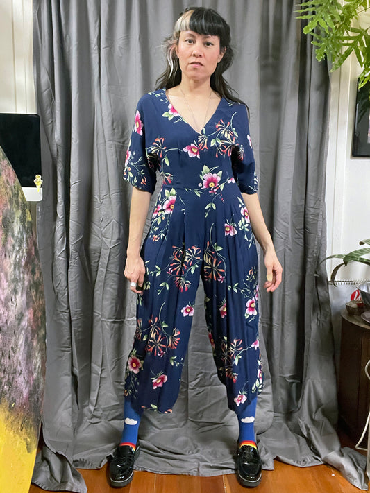 Gap	Navy Blue Floral Jumpsuit