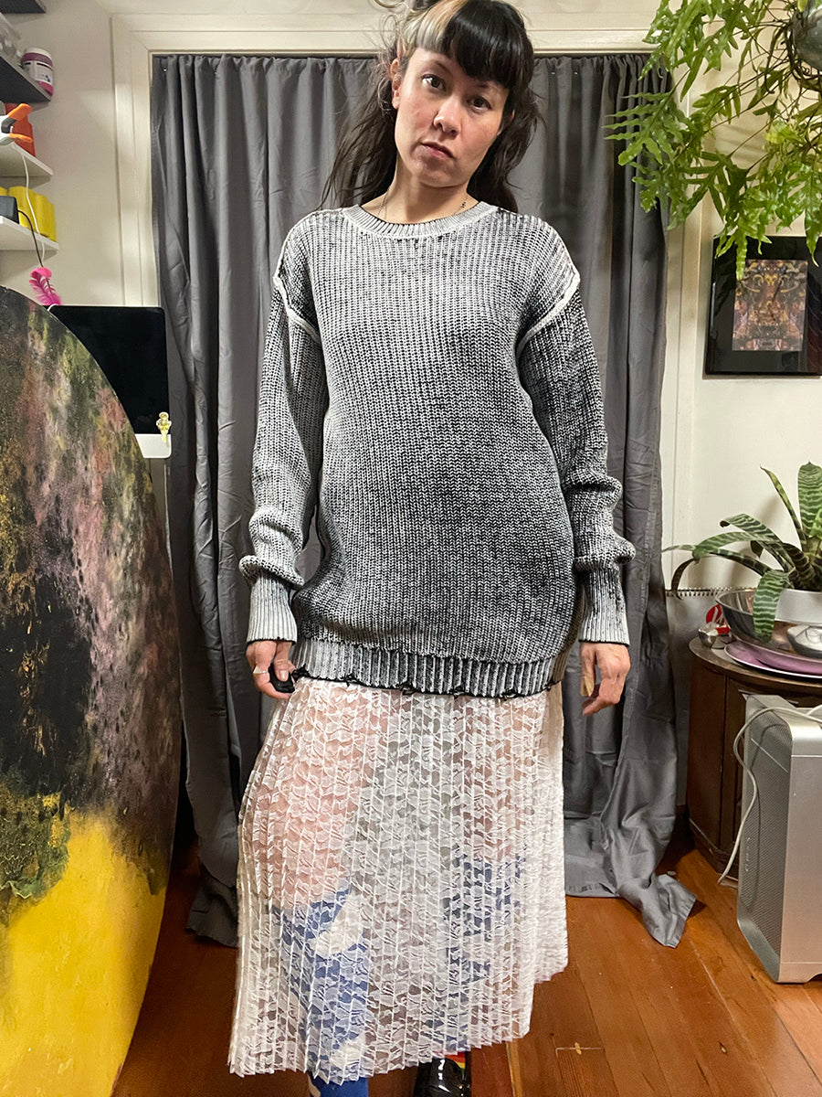 Steve Madden Nelson Distressed Black & White Two Tone Chunky Sweater