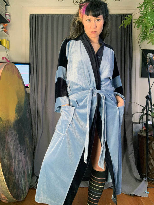 Christian Dior Monsieur Vintage Black & Blue Velour Sporty Robe de Chambre