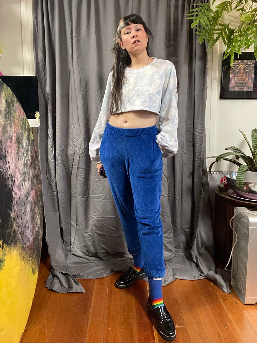 Mikoh Cobalt Blue Velour Terry Cropped Leisure Pants