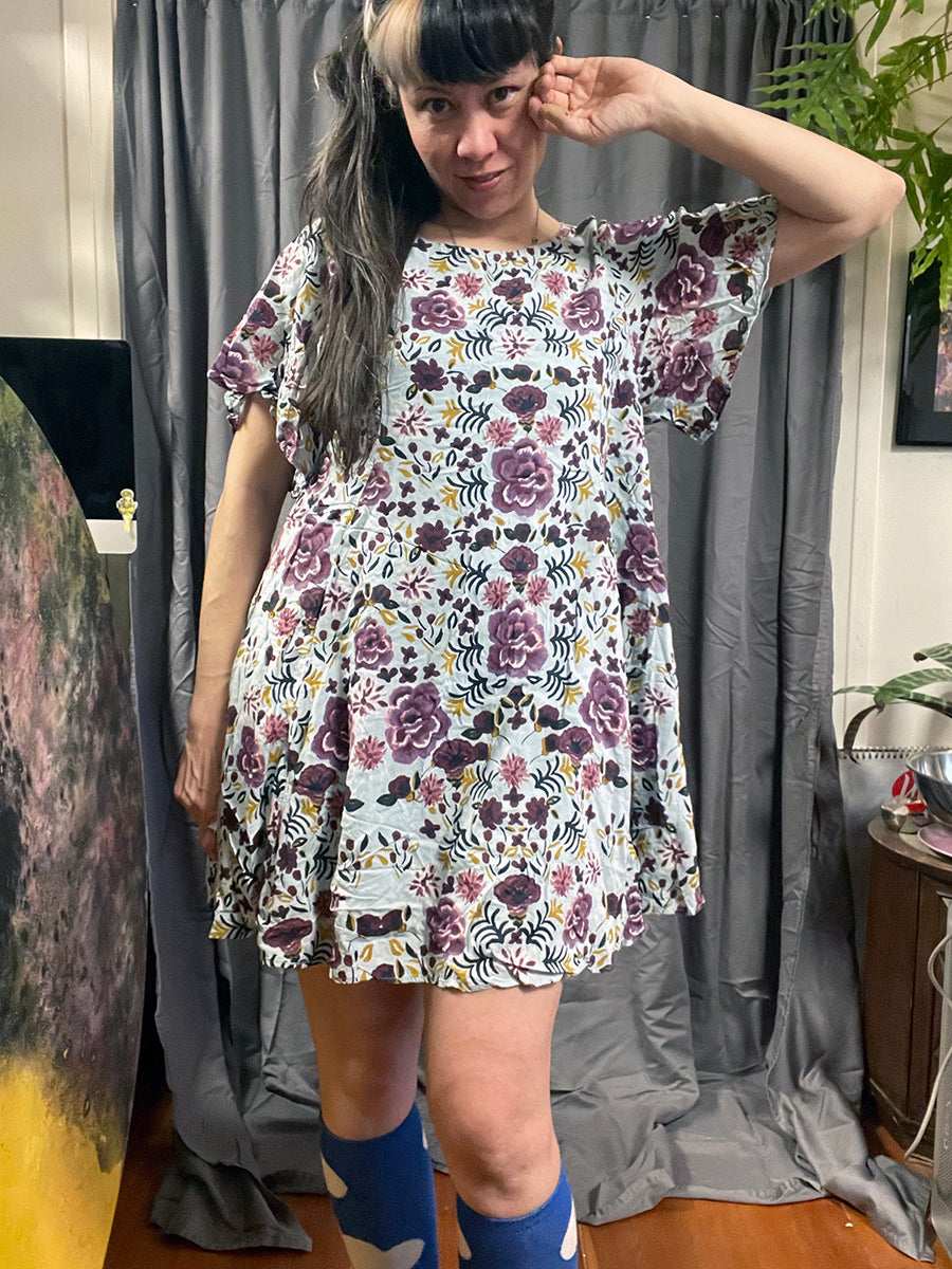 Kimchi Blue Blue Floral Rayon Babydoll Dress