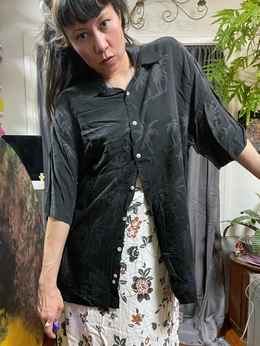 Pierre Cardin Ombré Black Palms Rayon Button Up
