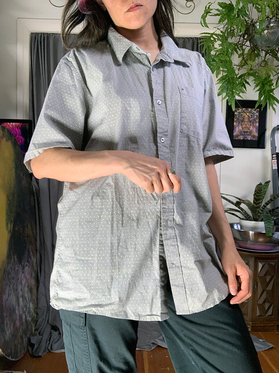 Hurley Gray & Yellow Short Sleeve Button Up in Digital Swiss Dot