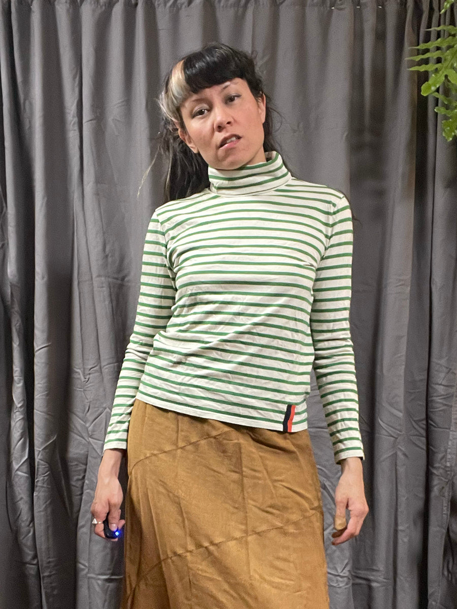 Kule Green & Off-White Striped Turtleneck
