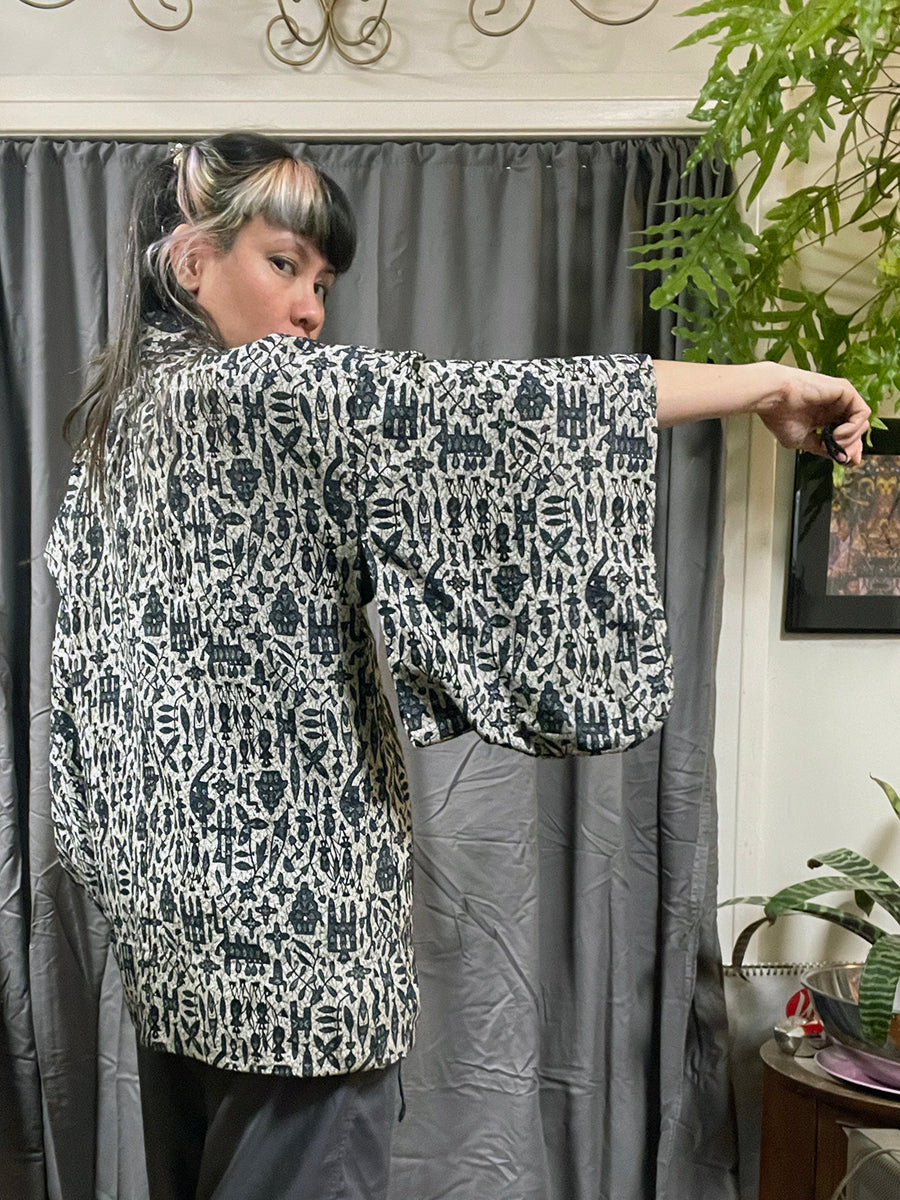 Vintage Kimono with Abstract Geometric Motif