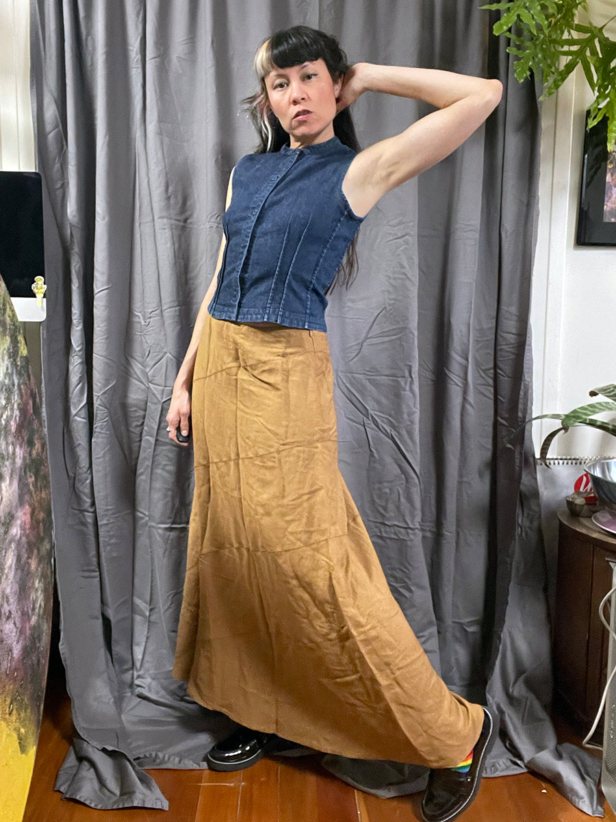 Valerie Stevens Vintage ‘90s Brown Linen Maxi Skirt