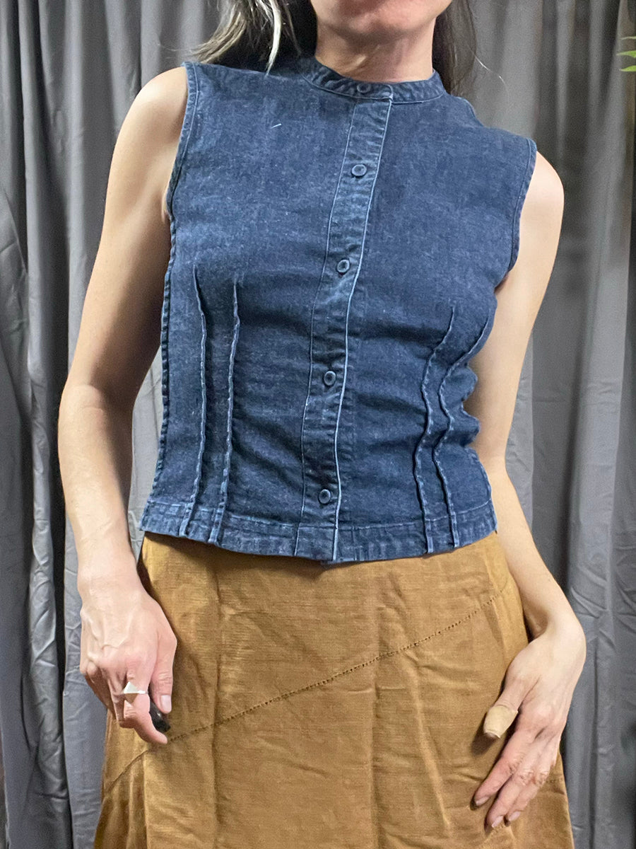 DKNY Dark Denim Button Up Shell Top