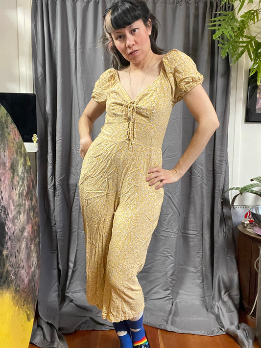 Luxology Yellow Floral Rayon Jumpsuit