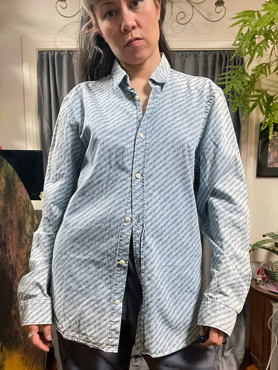 Chevignon Logo Printed Chambray Long Sleeve Button Down