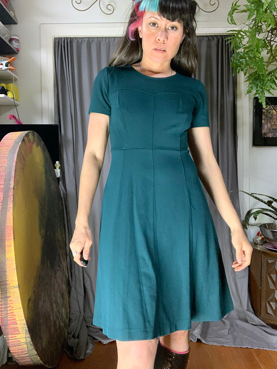 Lark & Ro Forest Green Fit & Flare Short Sleeve Dress