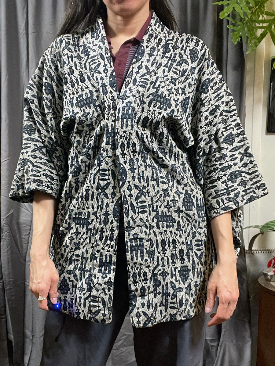 Vintage Kimono with Abstract Geometric Motif