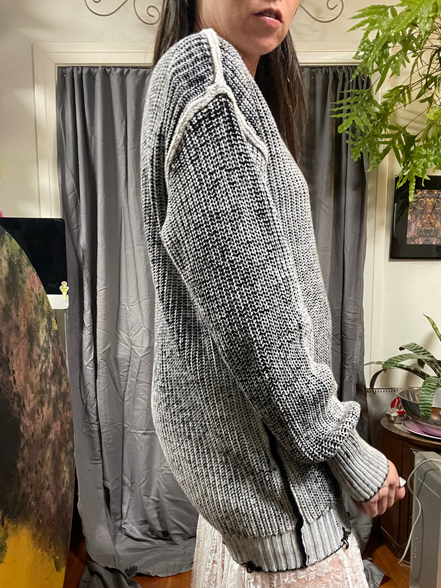 Steve Madden Nelson Distressed Black & White Two Tone Chunky Sweater