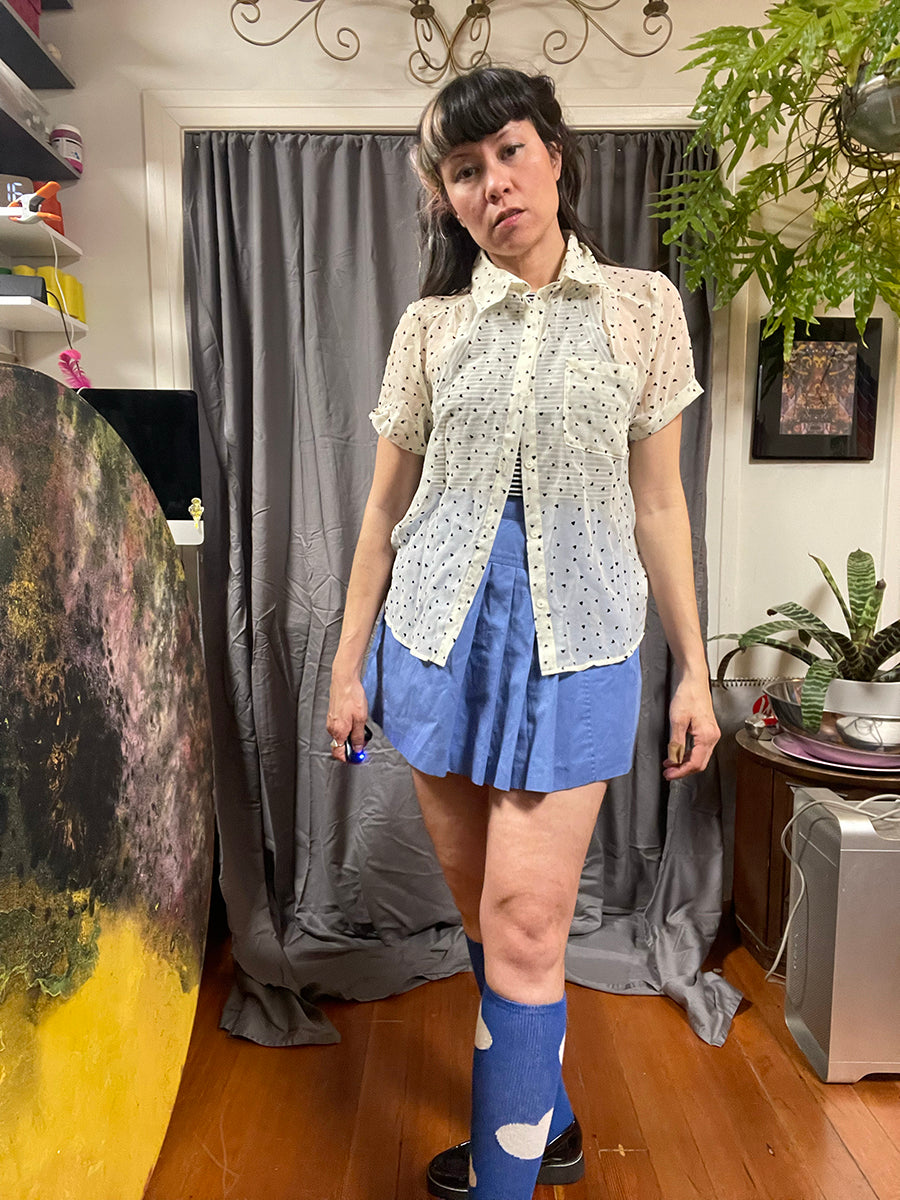 Forever21 Flocked Hearts Button Up Blouse