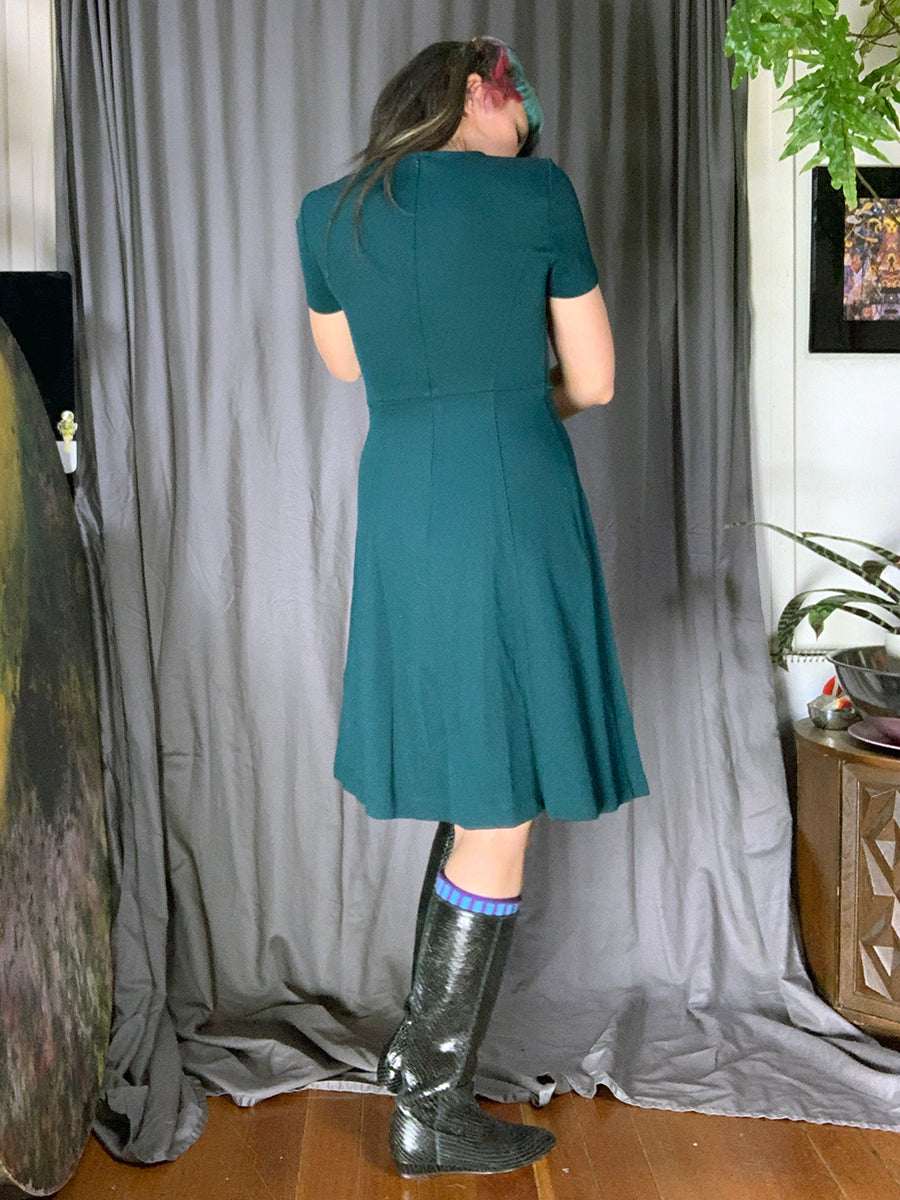 Lark & Ro Forest Green Fit & Flare Short Sleeve Dress