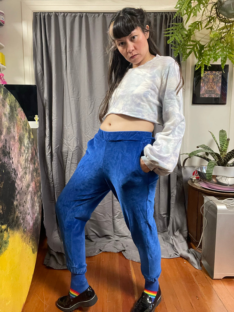 Mikoh Cobalt Blue Velour Terry Cropped Leisure Pants