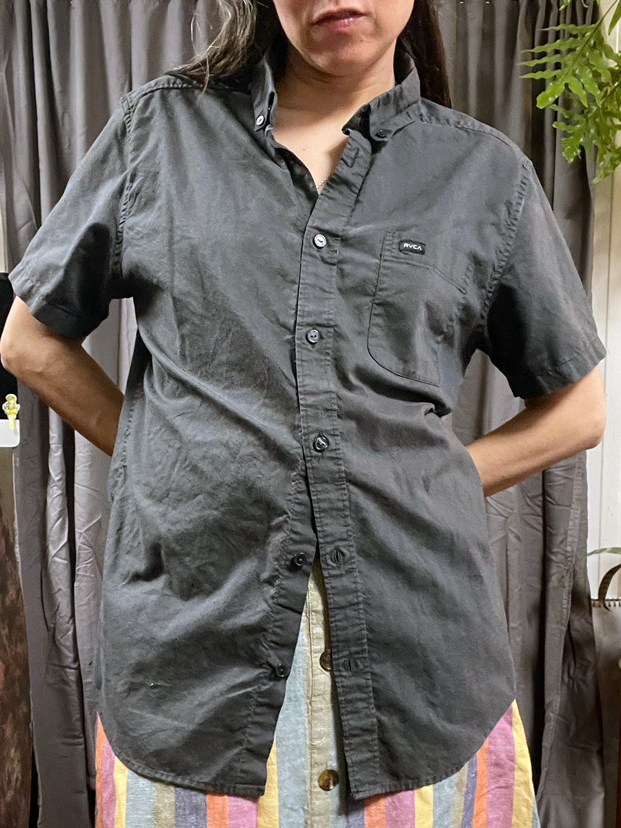 RVCA Dark Gray Short Sleeve Button Down