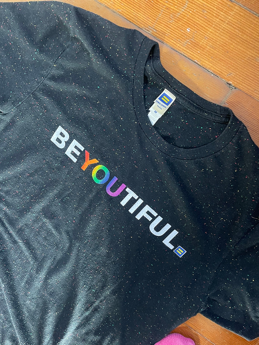 HRC.org BEYOUTIFUL Speckled Rainbow Knit Pride T-Shirt
