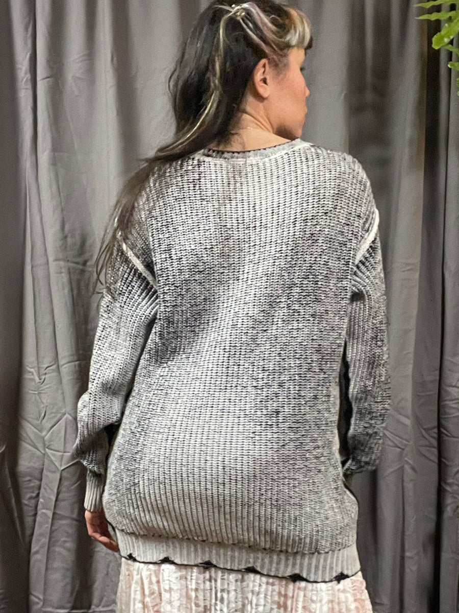 Steve Madden Nelson Distressed Black & White Two Tone Chunky Sweater