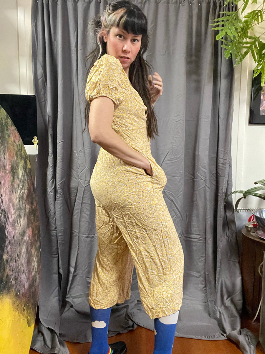 Luxology Yellow Floral Rayon Jumpsuit