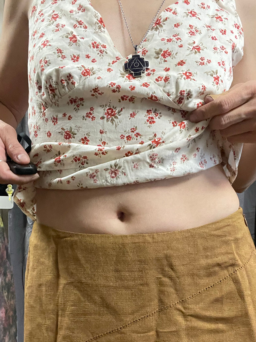 Reformation Cream & Red Floral Tie Back Tank