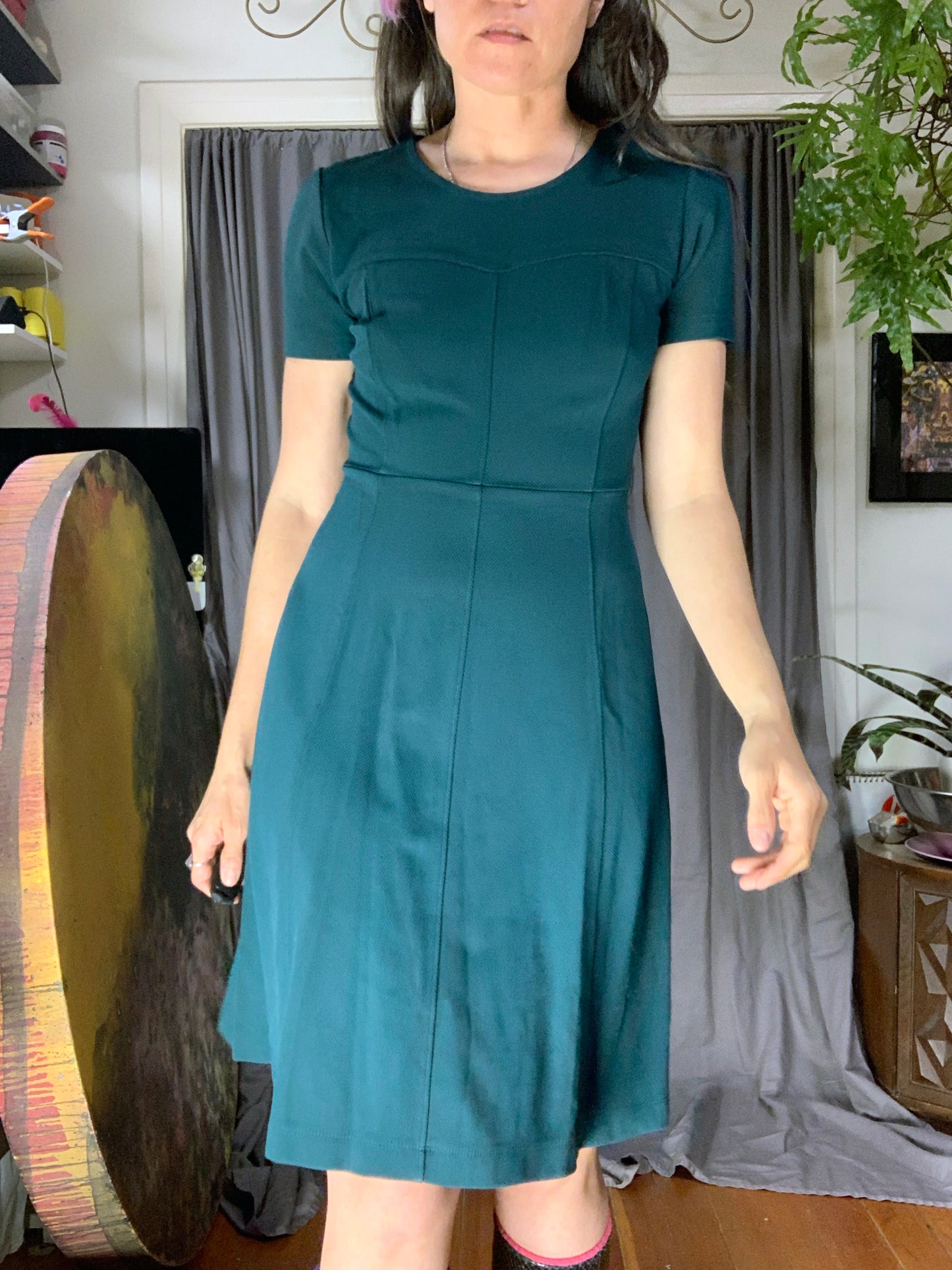 Lark & Ro Forest Green Fit & Flare Short Sleeve Dress
