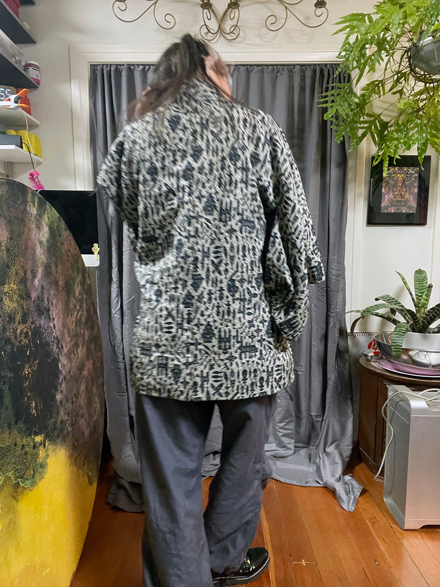 Vintage Kimono with Abstract Geometric Motif