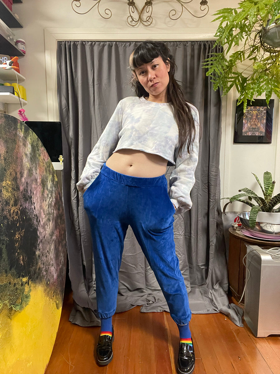 Mikoh Cobalt Blue Velour Terry Cropped Leisure Pants