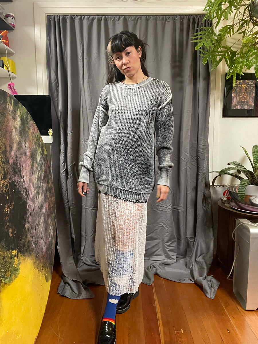 Steve Madden Nelson Distressed Black & White Two Tone Chunky Sweater