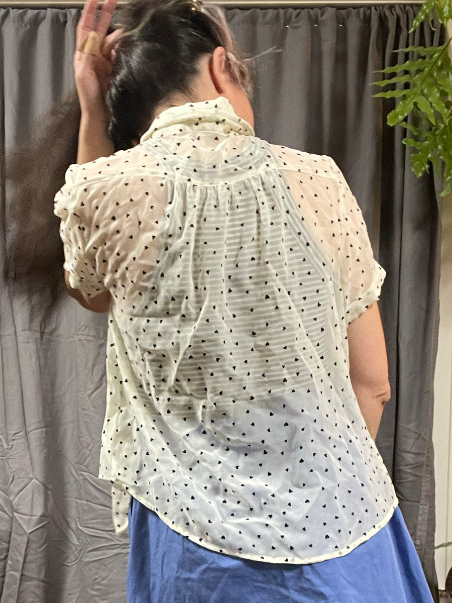 Forever21 Flocked Hearts Button Up Blouse