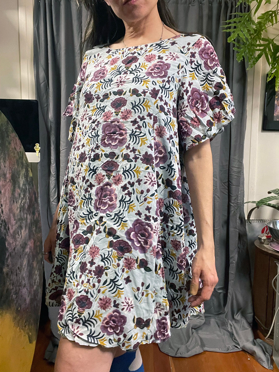 Kimchi Blue Blue Floral Rayon Babydoll Dress