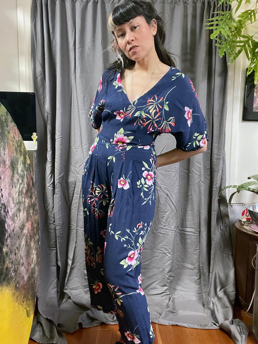 Gap Navy Blue Floral Jumpsuit