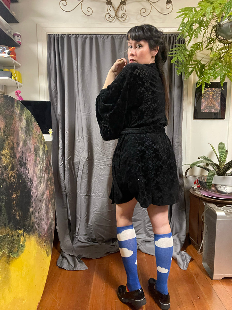 International Concepts Black Floral Burnout Velvet Robe