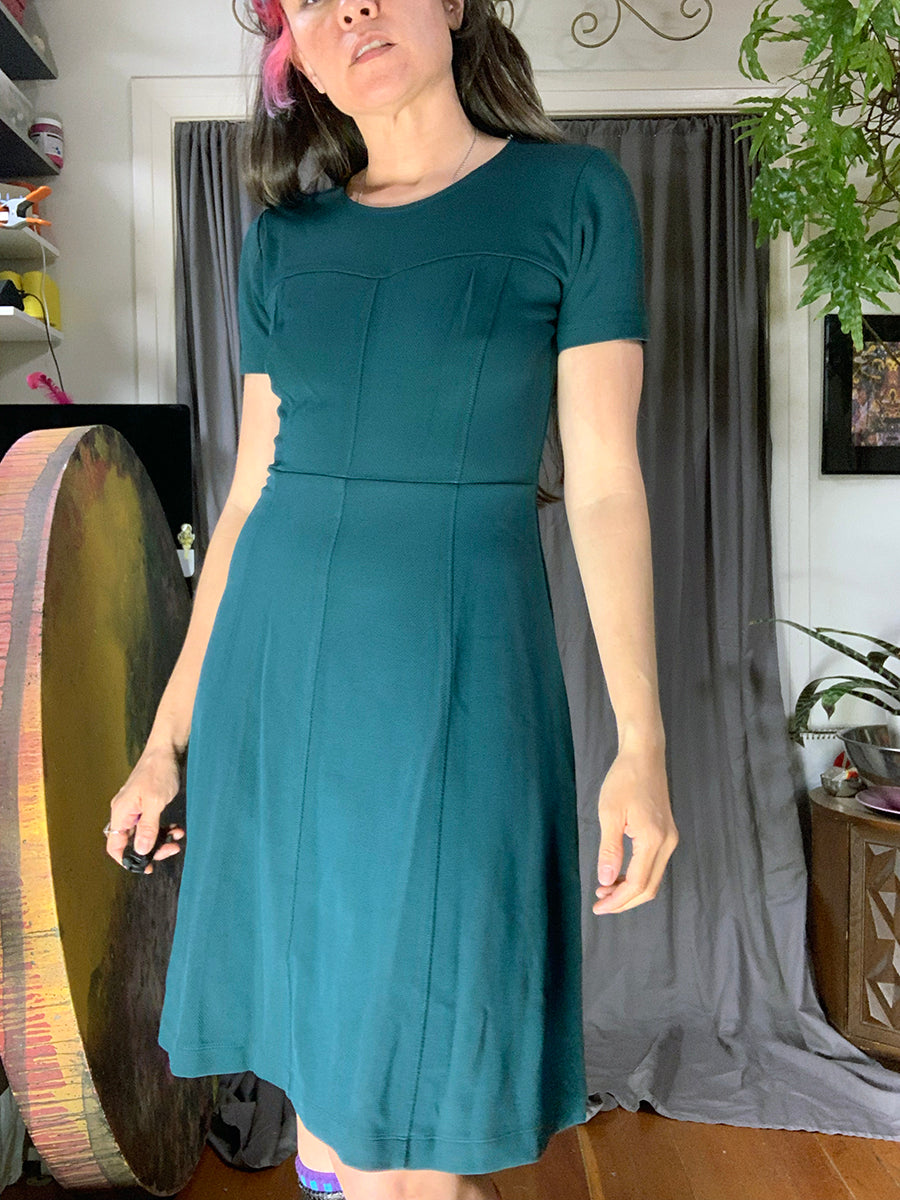 Lark & Ro Forest Green Fit & Flare Short Sleeve Dress