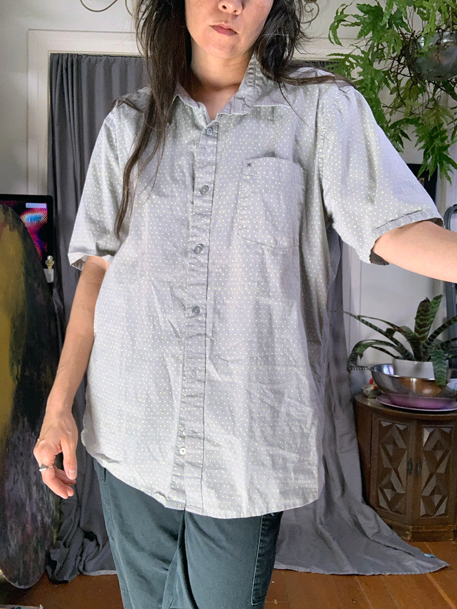 Hurley Gray & Yellow Short Sleeve Button Up in Digital Swiss Dot