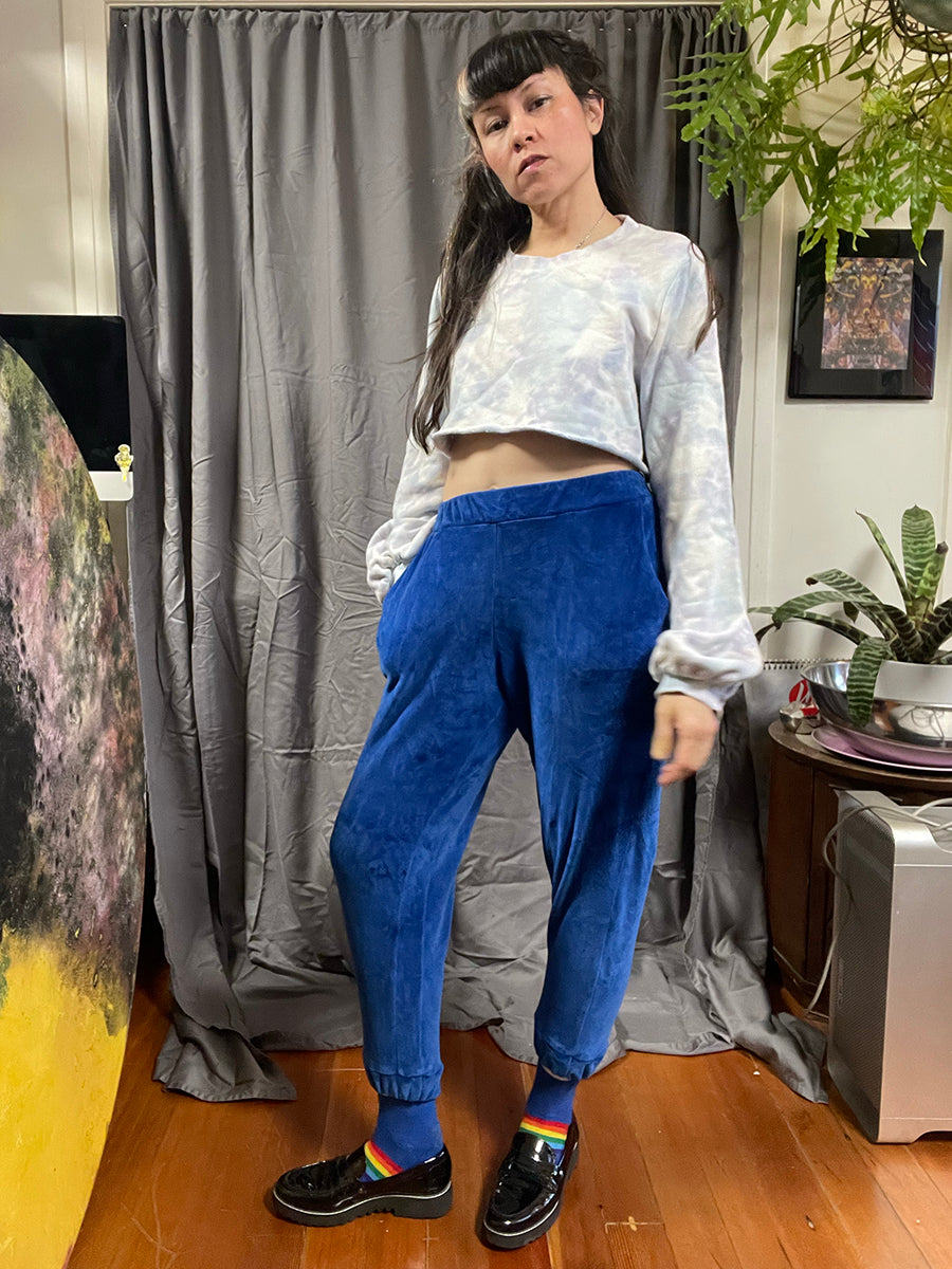 Mikoh Cobalt Blue Velour Terry Cropped Leisure Pants