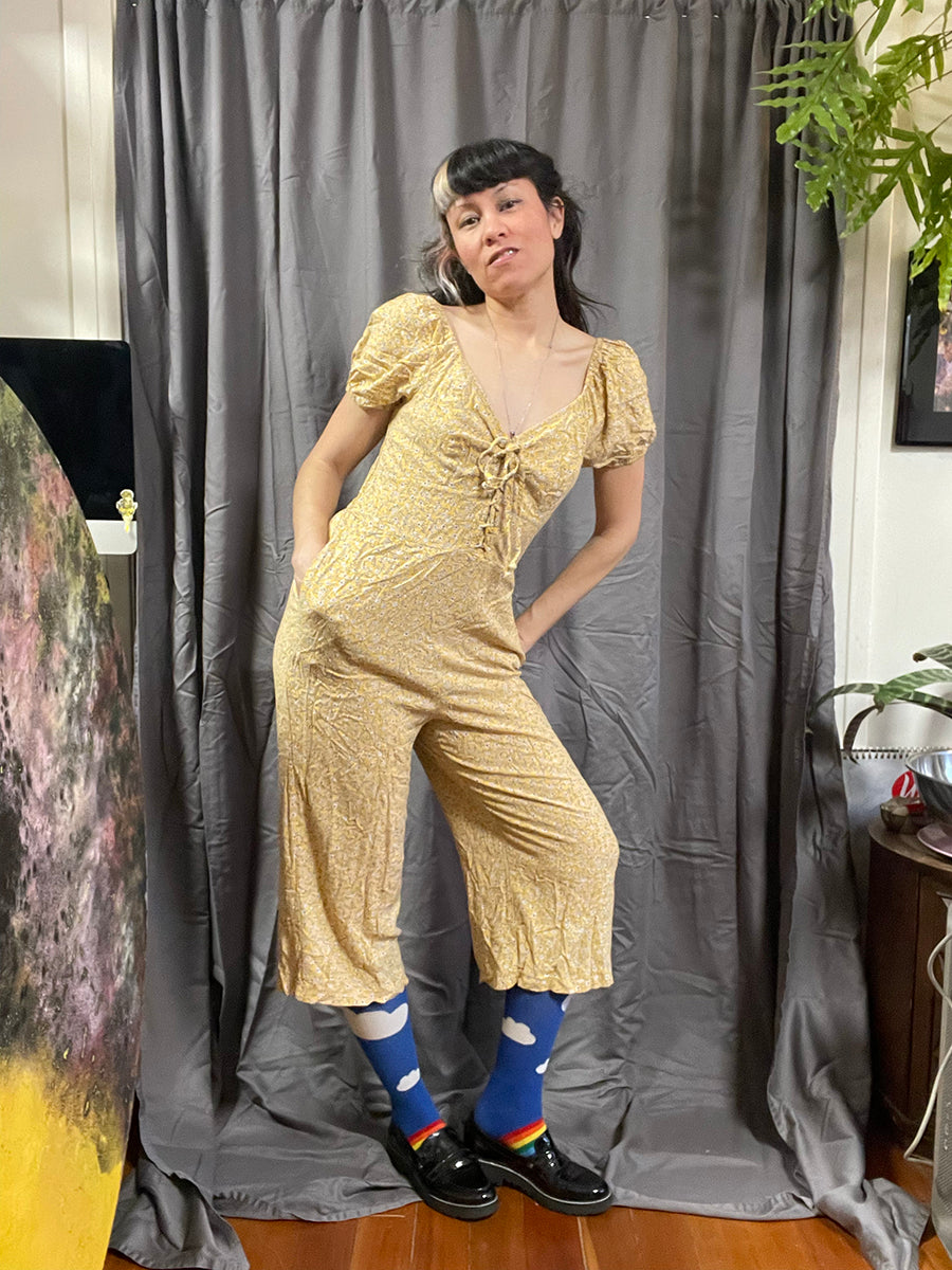 Luxology Yellow Floral Rayon Jumpsuit