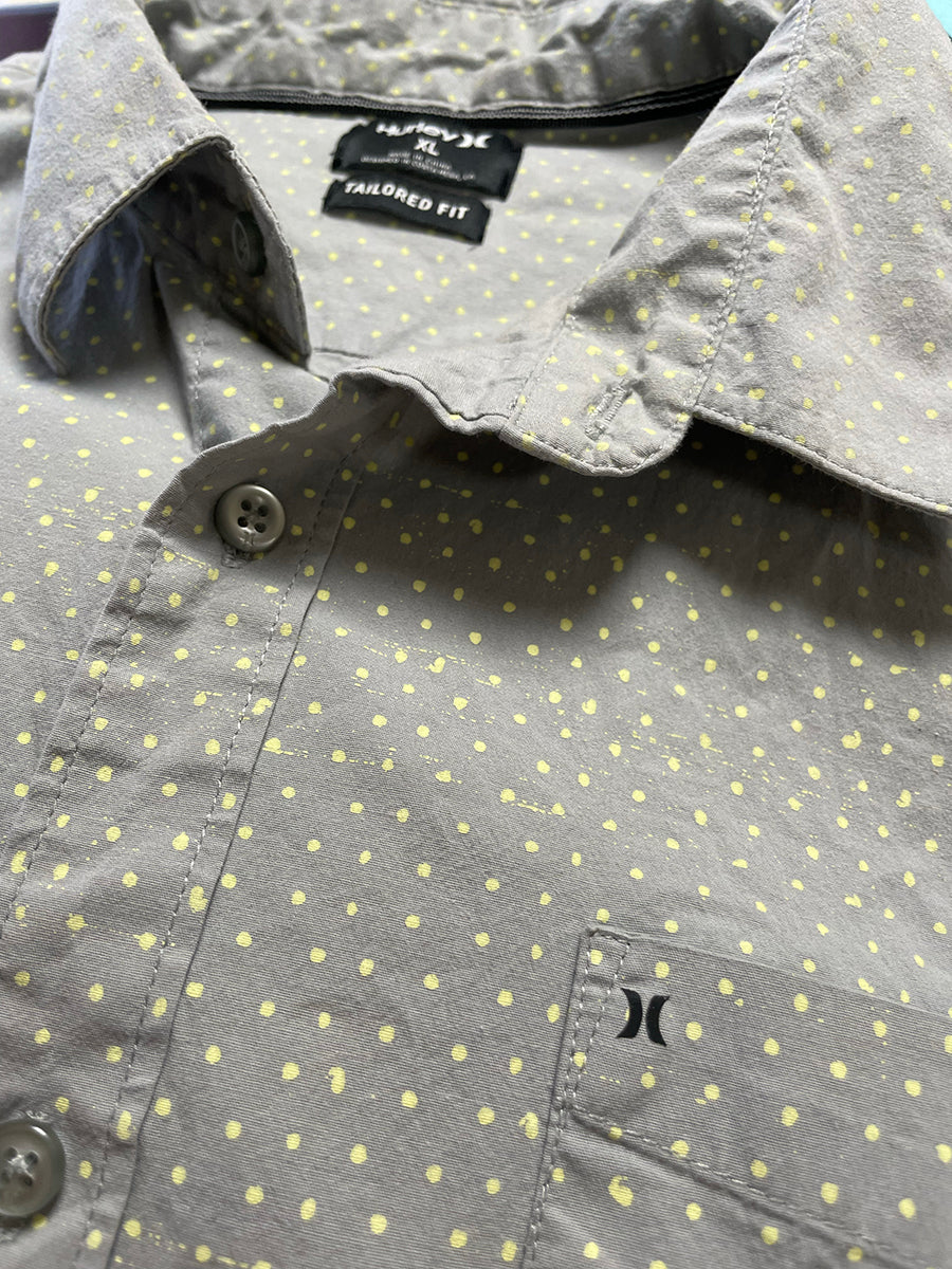 Hurley Gray & Yellow Short Sleeve Button Up in Digital Swiss Dot