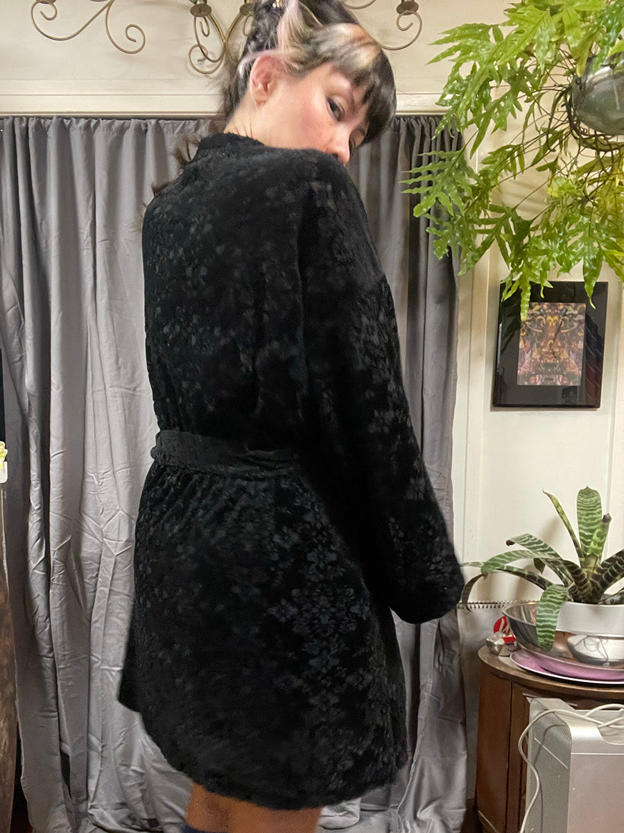 International Concepts Black Floral Burnout Velvet Robe