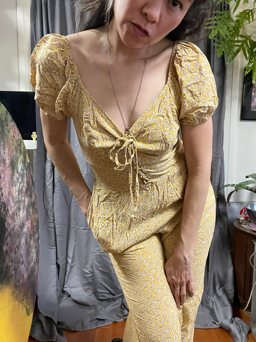 Luxology Yellow Floral Rayon Jumpsuit