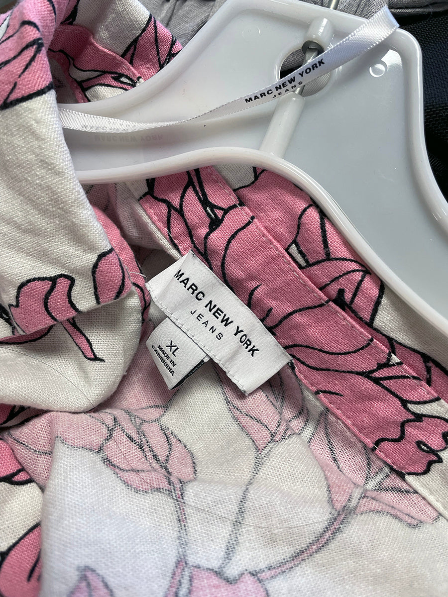 Marc New York Pink & White Floral Linen Blend Crop Blouse