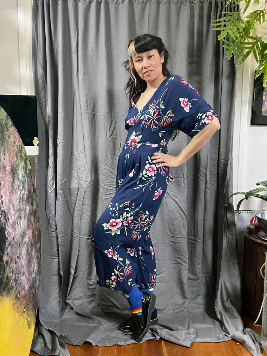Gap Navy Blue Floral Jumpsuit