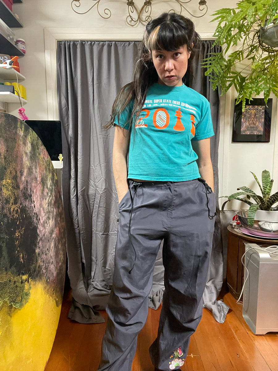 26 Red Sugar Gray Y2K Parachute Pants with Harajuku-Inspired Embroidery